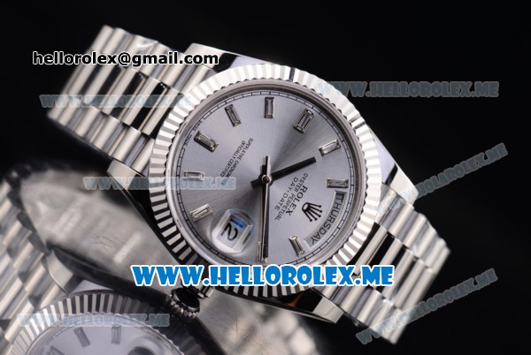 Rolex Day-Date Swiss ETA 2836 Automatic Stainless Steel Case/Bracelet with Silver Dial and Stick Markers (BP) - Click Image to Close